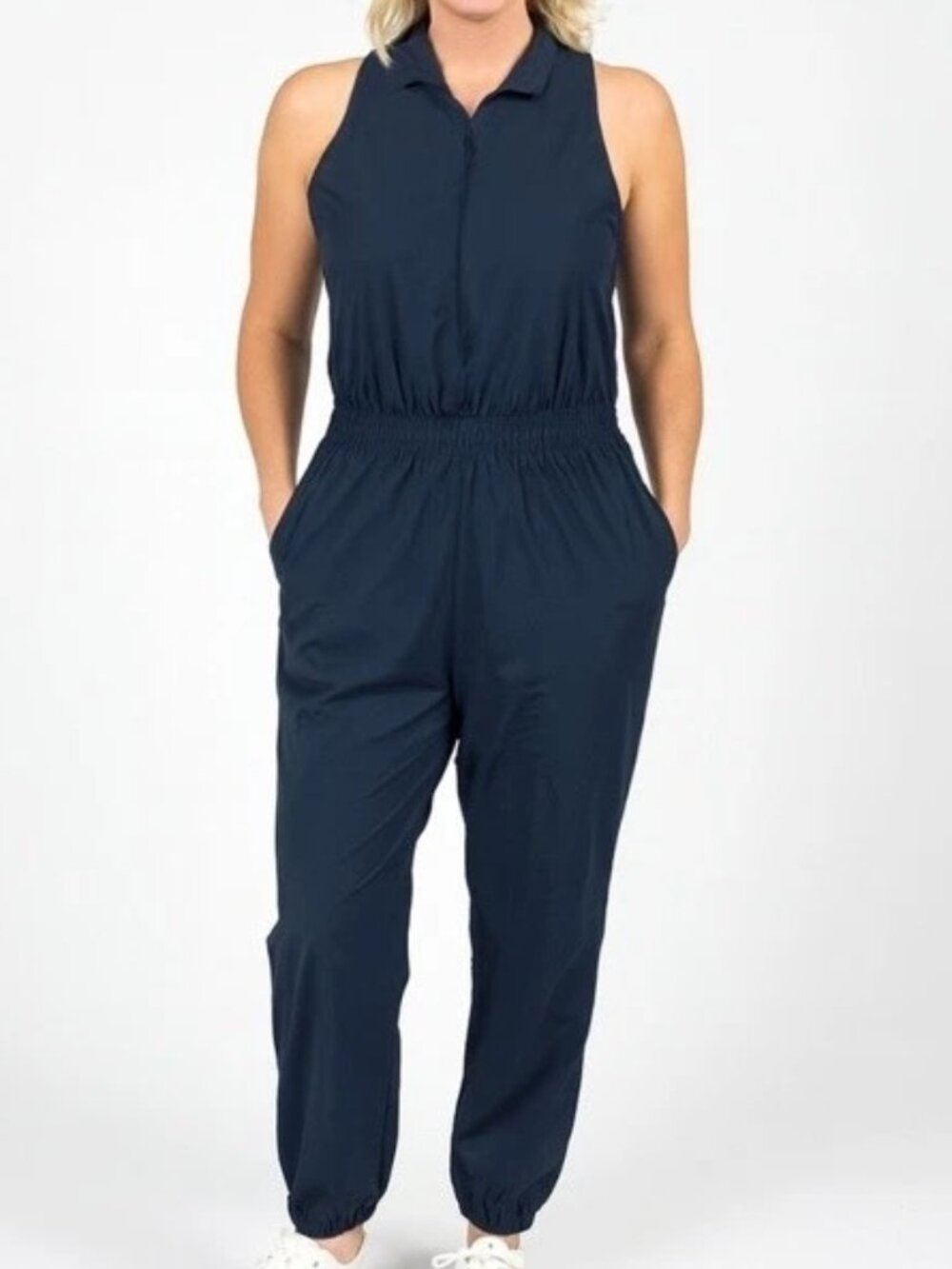 Abercrombie Fitch Traveler Zip Up Jumpsuit Black Sleeveless Romper XLT (Tall)